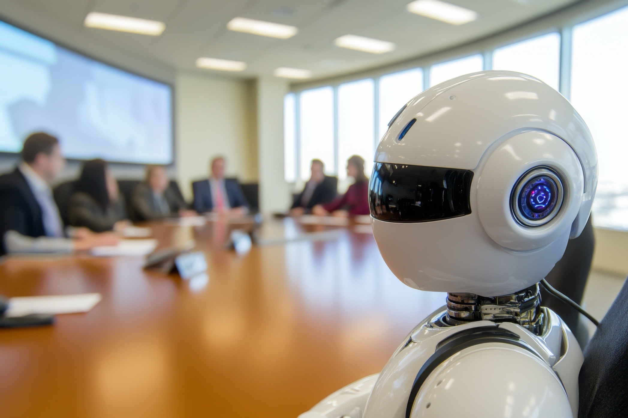 Robot Observing Humans in a Boardroom During a Meeting